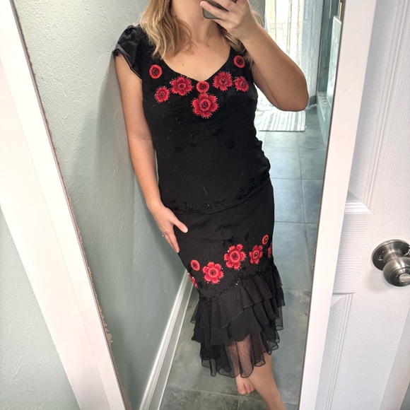 VTG Sue Wong Silk Beaded Embroidered Skirt Top 6 Black Whimsigoth Coquette Dress - Picture 3 of 17